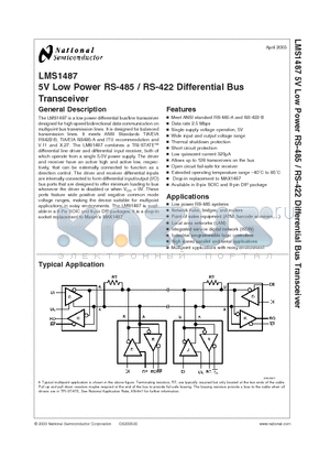 LMS1487 datasheet - 5V Low Power RS-485 / RS-422 Differential Bus Transceiver