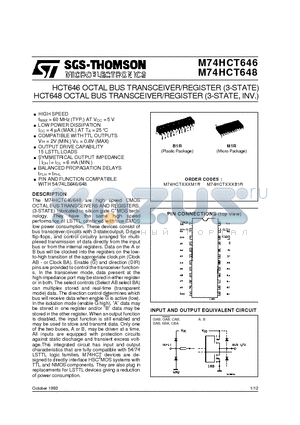 M74HCT646M1R datasheet - HCT646 OCTAL BUS TRANSCEIVER/REGISTER 3-STATE HCT648 OCTAL BUS TRANSCEIVER/REGISTER 3-STATE, INV.