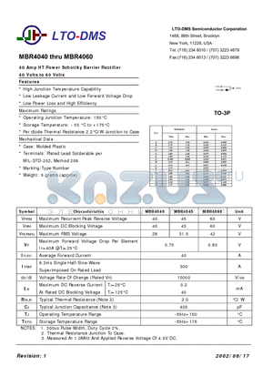 MBR4040 datasheet - 40 Amp HT Power Schottky Barrier Rectifier