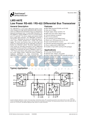 LMS1487ECNA datasheet - Low Power RS-485 / RS-422 Differential Bus Transceiver