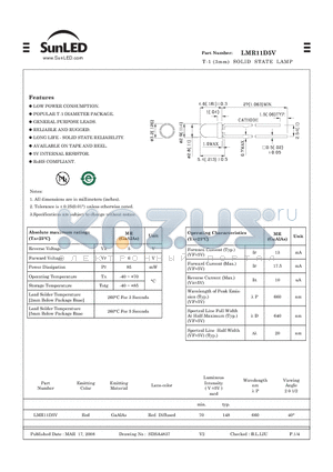 LMR11D5V datasheet - T-1 (3mm) SOLID STATE LAMP