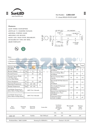 LMR11DF datasheet - T-1 (3mm) SOLID STATE LAMP