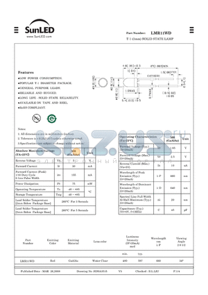 LMR11WD datasheet - T-1 (3mm) SOLID STATE LAMP