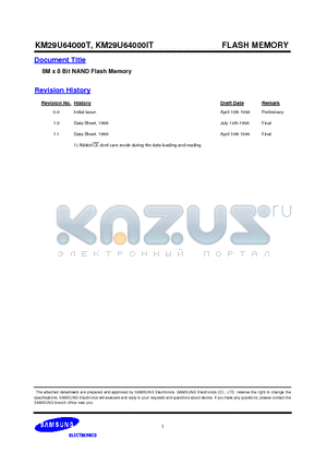 KM29U64000IT datasheet - 8M x 8 Bit NAND Flash Memory