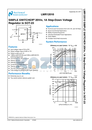 LMR12010 datasheet - SIMPLE SWITCHER^ 20Vin, 1A Step-Down Voltage Regulator in SOT-23