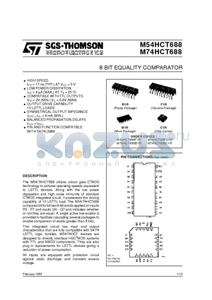 M74HCT688 datasheet - 8 BIT EQUALITY COMPARATOR