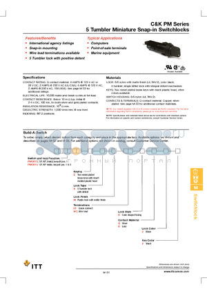 PM0613EBM05KQ22 datasheet - 5 Tumbler Miniature Snap-in Switchlocks