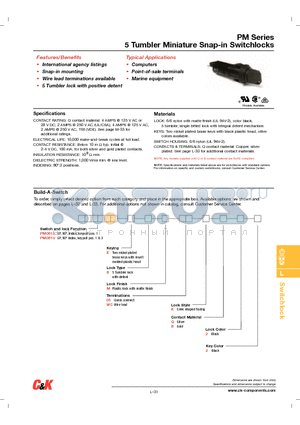 PM0613EBM05KQ22 datasheet - 5 Tumbler Miniature Snap-in Switchlocks