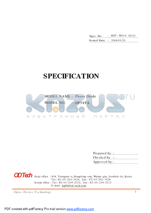 OP58TS datasheet - High speed, high output pin photo diode