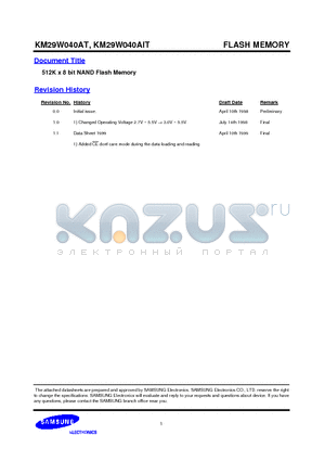 KM29W040AT datasheet - 512K x 8 bit NAND Flash Memory