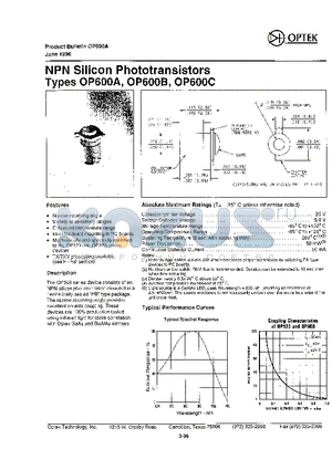 OP600A datasheet - NPN Silicon Phototransistors