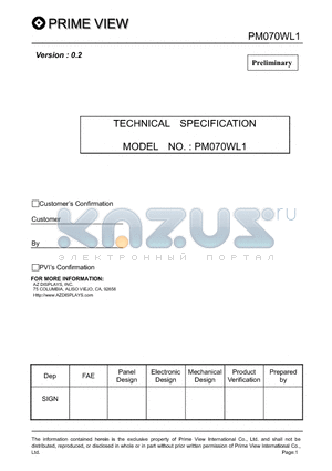PM070WL1 datasheet - TECHNICAL SPECIFICATION