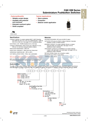 KM3301A05BE datasheet - Subminiature Pushbutton Switches