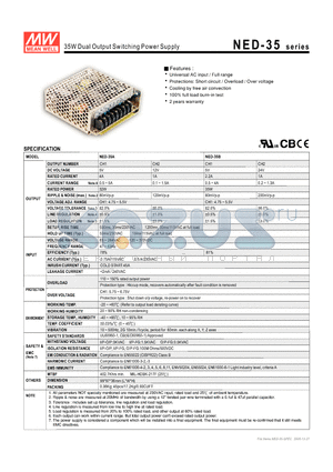 NED-35A datasheet - 35W Dual Output Switching Power Supply