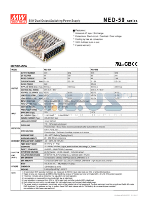 NED-50A datasheet - 50W Dual Output Switching Power Supply