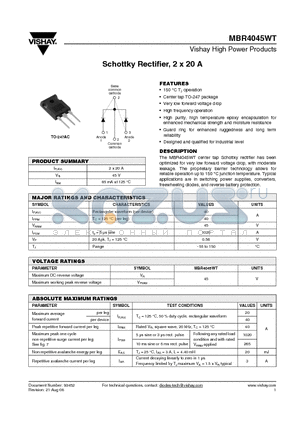 MBR4045WT datasheet - Schottky Rectifier, 2 x 20 A