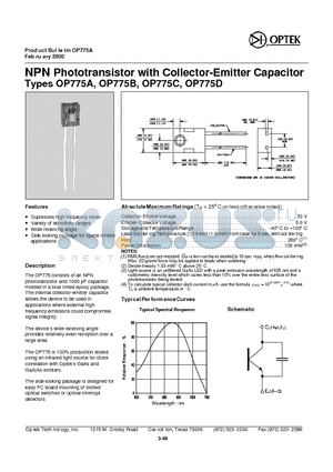 OP775B datasheet - NPN Phototransistor with Collector- Emitter Capacitor