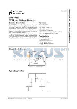 LMS33460 datasheet - 3V Under Voltage Detector