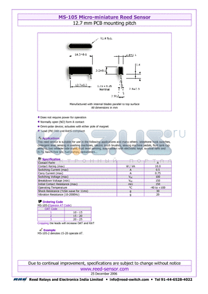 MS-105-1 datasheet - Micro-miniature Reed Sensor