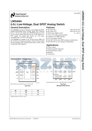 LMS4684LDX datasheet - 0.5 Low-Voltage, Dual SPDT Analog Switch