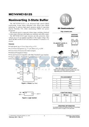 M74VHC1G125DTT1G datasheet - Noninverting 3−State Buffer