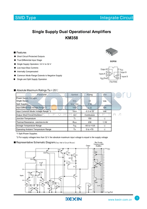 KM358 datasheet - Single Supply Dual Operational Amplifiers