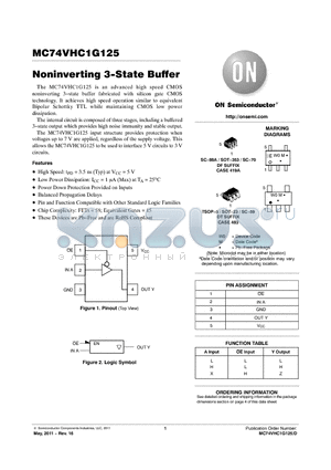 M74VHC1G125DTT1G datasheet - Noninverting 3-State Buffer