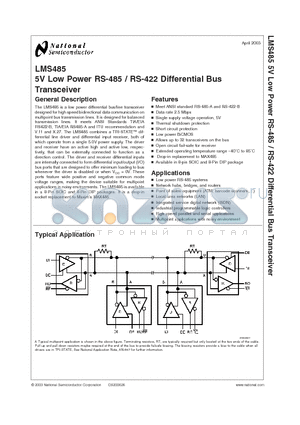 LMS485IM datasheet - 5V Low Power RS-485 / RS-422 Differential Bus