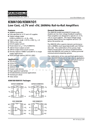 KM4100IC8TR3 datasheet - Low Cost, 2.7V and 5V, 260MHz Rail-to-Rail Amplifiers