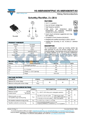 MBR4060WTPBF datasheet - Schottky Rectifier, 2 x 20 A