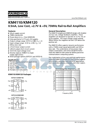 KM4110IT5TR3 datasheet - 0.5mA, Low Cost, 2.7V & 5V, 75MHz Rail-to-Rail Amplifiers