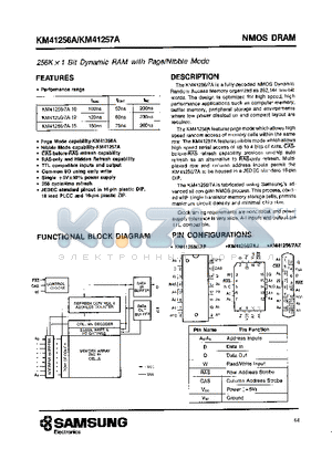 KM41256A datasheet - 256K X 1 Bit Dynamic RAM with Page / Nibble Mode