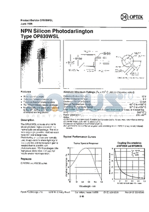 OP830 datasheet - NPN SILICON PHOTODARLINGTON