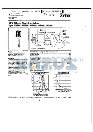 OP844W datasheet - NPN Silicon Phototransistors