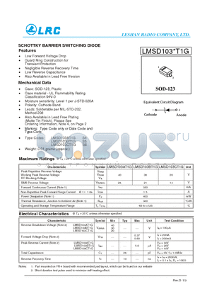 LMSD103BT1G datasheet - SCHOTTKY BARRIER SWITCHING DIODE Low Forward Voltage Drop