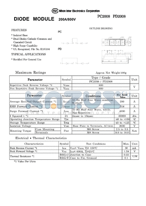 PC2008 datasheet - DIODE MODULE 200A/800V