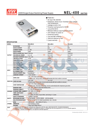 NEL-400 datasheet - 400W Single Output Switching Power Supply