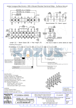 PC200BSM datasheet - .200cl Single Row Board Stacker Terminal Strip-Surface Mount