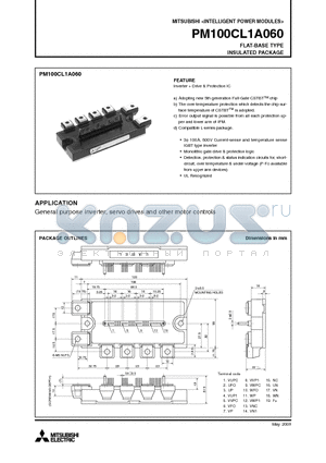 PM100CL1A060 datasheet - INTELLIGENT POWER MODULES FLAT-BASE TYPE INSULATED PACKAGE