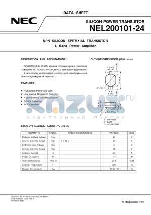 NEL200101-24 datasheet - NPN SILICON EPITAXIAL TRANSISTOR L Band Power Amplifier