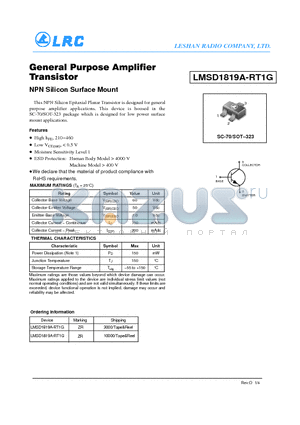 LMSD1819A-RT1G datasheet - General Purpose Amplifier Transistor NPN Silicon Surface Mount