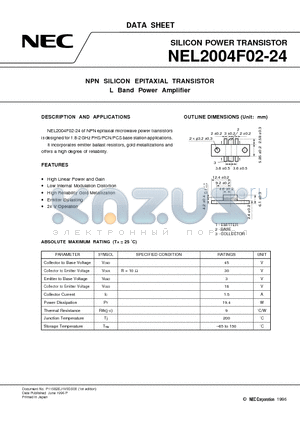 NEL2004F02-24 datasheet - NPN SILICON EPITAXIAL TRANSISTOR L Band Power Amplifier