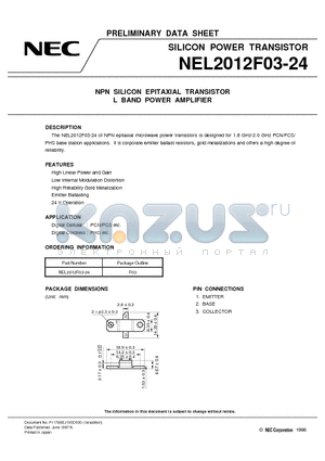 NEL2012F03-24 datasheet - NPN SILICON EPITAXIAL TRANSISTOR L BAND POWER AMPLIFIER