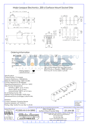 PC200S-04 datasheet - .200cl Single Row Surface Mount Socket Strip
