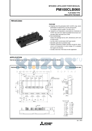 PM100CLB060 datasheet - FLAT-BASE TYPE INSULATED PACKAGE