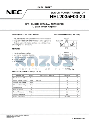 NEL2035F03-24 datasheet - NPN SILICON EPITAXIAL TRANSISTOR L Band Power Amplifier
