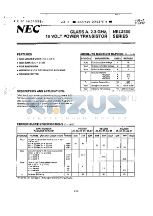 NEL2302 datasheet - CLASS A 2.3 GHZ 15 VOLT POWER TRANSISTOR