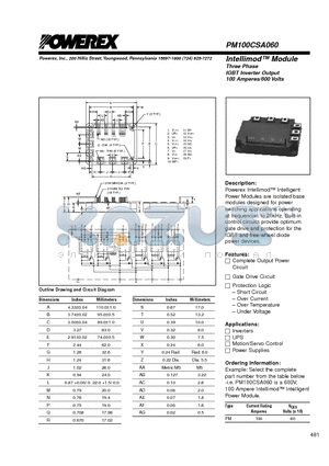 PM100CSA060 datasheet - Intellimod Module Three Phase IGBT Inverter Output (100 Amperes/600 Volts)