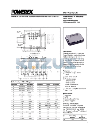 PM100CSD120 datasheet - Intellimod Module Three Phase IGBT Inverter Output (100 Amperes/1200 Volts)