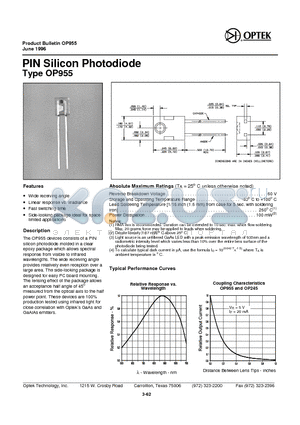 OP955 datasheet - PIN Sili con Pho todiode